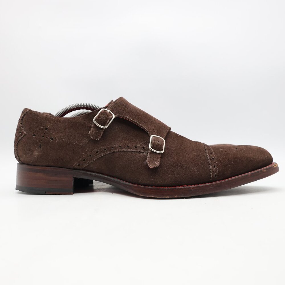 Jeffery West Double Monk Strap Men's UK 10 US 11 Brown Suede Cap Toe Dress Shoes